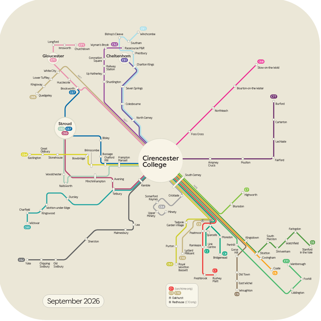 Cirencester College network map 2026/2027