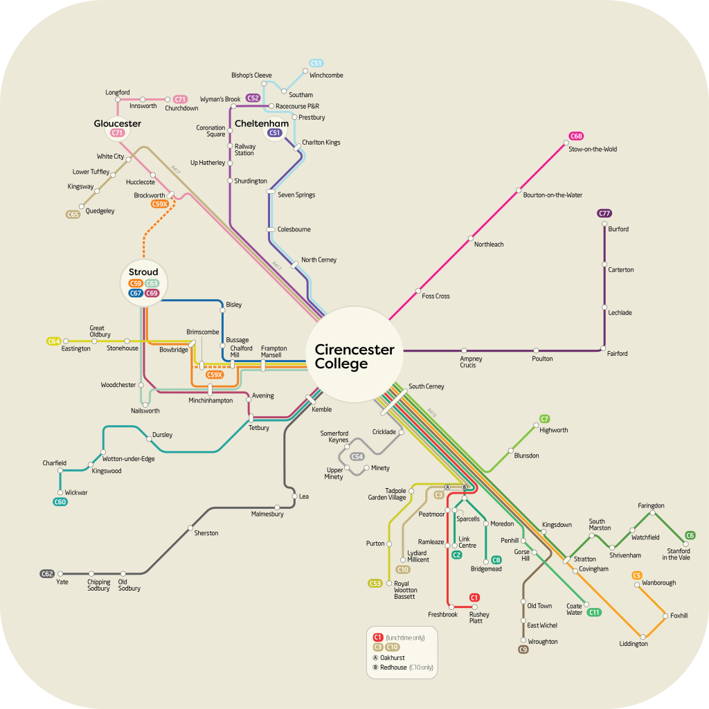 Revised Cirencester College route map from 17 November 2025