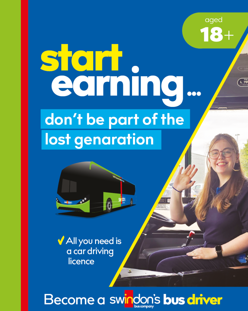 young woman driving a bus