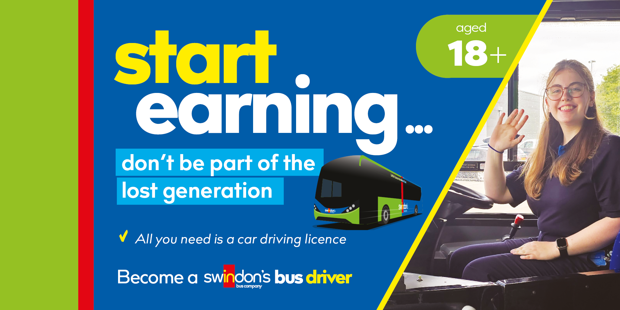 young woman driving a bus
